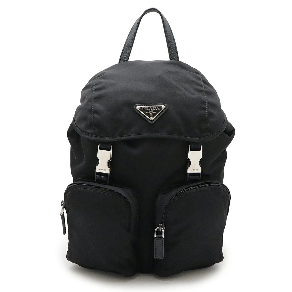 Prada VELA Triangle Backpack Leather Black Nero Black